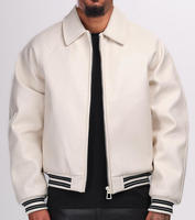 Blouson aviateur en cuir noir pour homme, fermeture éclair, col rabattu, poignets rayés, manteau décontracté en cuir véritable, séchage rapide, respirant