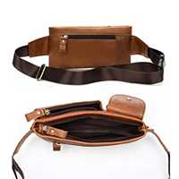 Sac banane marron aspect cuir avec ceinture réglable, pochette bandoulière multi-poches, sac utilitaire pour activités de plein air, voyage, course à pied et randonnée