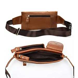 Riñonera de Cuero Sintético Marrón con Cinturón Ajustable, Bolsa Cruzada Multibolsillos, Riñonera Utilitaria para Viajes al Aire Libre, Correr y Senderismo - Product Image 3