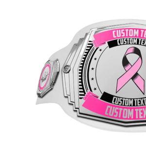 Cinturón de Campeonato de Concienciación sobre el Cáncer de Mama con Texto Personalizado y Diseño de Lazo Rosa, Cinturón Plateado para Eventos de Recaudación de Fondos - Product Image 4