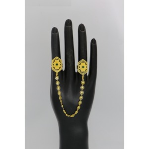 Tip Top Anillo de dedo chapado en oro de moda con borla Anillo de cadena de moda Anillo ajustable especial árabe doble para mujeres y niñas - Product Image 5