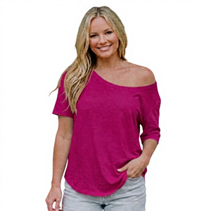 <b>High</b> Quality Women's Summer <b>T</b>-<b>Shirt</b> Crew Neck Regular Fit Solid Color Casual Breathable Knitted Polyester/Cotton Top - Product Image 1