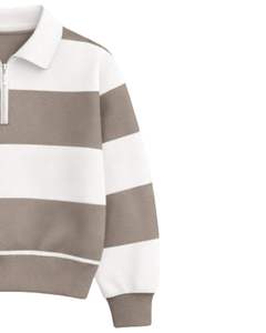 Khaki White Striped Quarter Zip Sweatshirt <b>Men</b> Turn-down Collar <b>Pullover</b> Fleece Casual Winter Sweater Custom OEM Manufacturer - Product Image 6