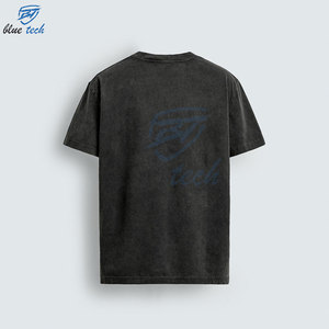 T-shirt à manches courtes gris pour homme Blue Tech avec bordure contrastée rouge et imprimé lettres, col rond décontracté en jersey de coton - Product Image 3