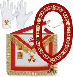 Masonic Premium Lambskin Grand Master <b>Silver</b> Wreath Embroidered Apron With Chain Collar And <b>Gloves</b> - Premium Embroidery - Product Image 5
