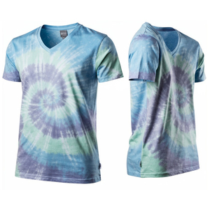 Camiseta de manga corta con cuello en V y efecto tie-dye para hombre, informal, de punto, corte regular, multicolor, ligera. - Product Image 3