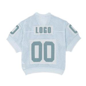 Fabricante de prendas de punto, logotipo personalizado, cuello en V, manga corta, camiseta de punto calada, suéter, camisetas de fútbol y baloncesto - Product Image 4