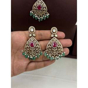 Indian Ethnic Victorian Hasli <b>Gold</b> Plated Zircon Bridal Jewelry <b>Set</b> for Wedding-Casual Style - Product Image 3