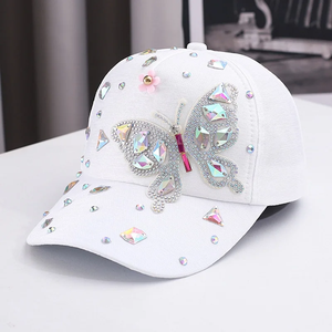 Gorra de Béisbol de 5 Paneles con Pedrería de Mariposa Colorida, Impermeable, de Felpa, Moderna, Unisex, para el Sol - Product Image 4