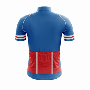 Tenues de cyclisme de marque pour hommes, à manches courtes, avec fermeture éclair, bleu, rouge, blanc, motif géométrique, vêtements de cyclisme pour garçons - Product Image 4