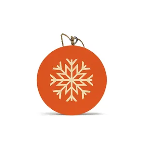 Round Wooden <b>Snowflake</b> Ornament Handmade Hanging Orange Painted Christmas Tree <b>Decoration</b> Natural Craft Decor - Product Image 2