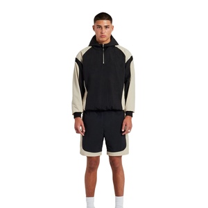 Men's Color Blocking Hooded Tracksuit Set Breathable Polyester Streetwear Shorts with Zipper Fly Regular Fit Summer Style - Product Image 1