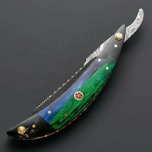 Couteau de poche en acier Damas fait main de haute qualité avec étui en cuir, cadeau idéal pour le camping, pour papa, OEM et ODM pris en charge - Product Image 3