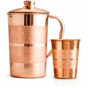 Carafe à eau en cuivre pur martelé avec couvercle, artisanale, 1,5 L, pichet ayurvédique pour la santé et le bien-être, vaisselle pour la maison et l'hôtel - Product Image 3