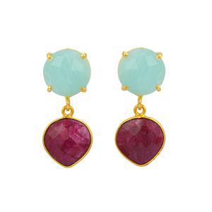 Hot 925 Sterling Silver Simple Cute Short Stud Women Girls Natural Amazonite Dyed <b>Ruby</b> Gold Plating Main Stone Pearl <b>Weddings</b> - Product Image 1