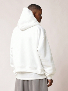 Sweat-shirt à capuche blanc surdimensionné pour homme, 100 % coton French Terry, coupe classique, couleur unie, avec poches, idéal pour l'automne, fabriqué aux États-Unis - Product Image 2