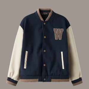 Blouson Bomber en Laine Noir pour Homme avec Manches en Cuir Personnalisées, Style Letterman, Vente en Gros OEM - Product Image 3