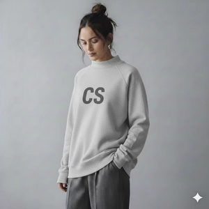 Women Long Oversized Mockneck Cotton Blend Sweatshirt Relaxed Silhouette Soft Touch Autumn Winter Streetwear <b>Top</b> with Front Logo - Product Image 1