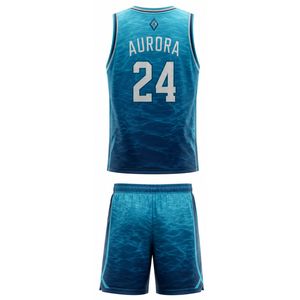 Ensemble de maillot de basket Aurora, col en V, sans manches, sublimé, respirant, coupe athlétique, pour adulte, unisexe, bleu 24 - Product Image 2