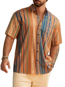 Chemise décontractée pour homme, anti-plis, imprimé hawaïen, rayée, en popeline, pour l'été et les vacances à la plage, taille XS - Product Image 4