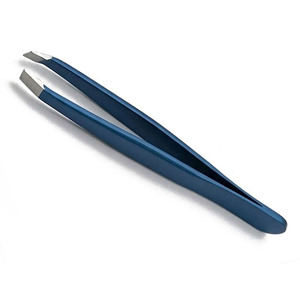Pinzas Profesionales de Punta Inclinada de 3.5 Pulgadas, Color Azul, Recubiertas, Pinzas de Precisión para Depilación de Cejas - Product Image 1