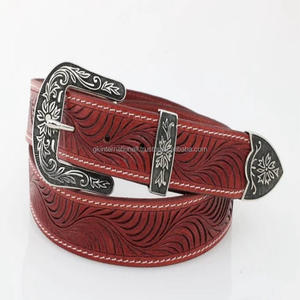 Ceinture sculptée à la main en cuir véritable pleine fleur pour hommes classiques avec boucle de cow-boy et boucle ceinture d'outillage en cuir occidental - Product Image 1