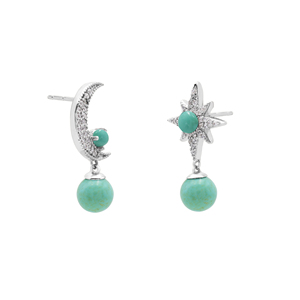 Pendientes de Plata de Ley 925 con Baño de Oro Rosa y Turquesa, Diseño de Luna y Estrella, Estilo Bohemia, Joyería Fina para Mujer - Product Image 4