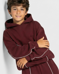 Sweat à capuche décontracté surdimensionné pour garçon, couleur bordeaux avec détails contrastants, en molleton premium - Product Image 4