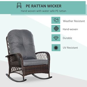 Sedia a dondolo in rattan grigio con cuscini spessi in poliestere per giardini e appartamenti esterni - Product Image 4