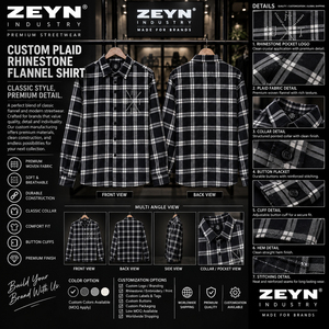 Custom Mens Rhinestone <b>Plaid</b> Flannel <b>Shirt</b> Long Sleeve Button Down Streetwear Flame-Retardant High Quality Wholesale - Product Image 2