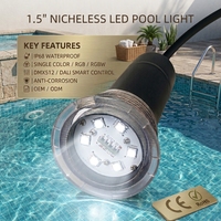 Projecteur LED de piscine sans niche Green Element 1,5 pouce, étanche IP68, rempli de résine, 12V RGB RGBW, télécommande DMX, lampe sous-marine 15W