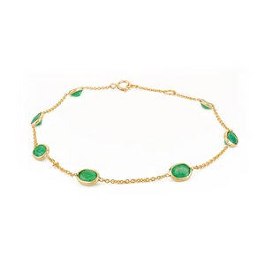 Wholesale New Minimalist Design Zambian <b>Emerald</b> Station Chain Bracelet Real K14 Yellow Gold Daily Wear Jewelry Graduation Gift - Product Image 1