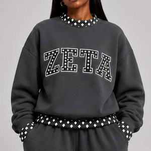 Zeta Custom <b>Mock</b> <b>Neck</b> Cotton Fleece Sweatshirt Women Men Ladies Unisex Polka Dot Gingham Patch University College Fashion - Product Image 5