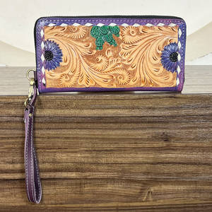 Hote Sale Tooled Caring <b>Wallet</b> Clutch Genuine Leather Credit Card Phone Holder Floral Design <b>Zip</b> Type For Women's Western <b>Wallet</b> - Product Image 5