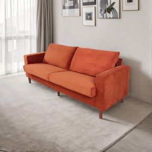 Divano Multoposto in Velluto a Coste Arancione, Stile Moderno, Tinta Unita, Braccioli Arrotolati, Lavabile, per Soggiorno, Ufficio e Seminterrato - Product Image 3