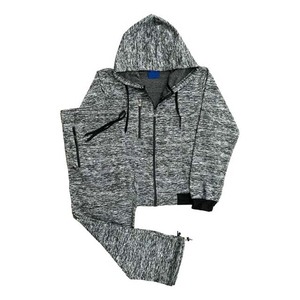 Survêtement unisexe gris chiné à capuche zippé, coupe décontractée, en polyester et coton, idéal pour l'automne, avec poches latérales - Product Image 1