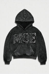 เสื้อฮู้ดดี้ผู้ชายสีดำล้างสี ปักโลโก้ MOE ทรงโอเวอร์ไซส์ สไตล์ลำลองแนวสตรีทแวร์ ผ้าฟลีซ สำหรับฤดูใบไม้ร่วง - Product Image 5