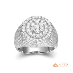 Anillo de Moissanita para Hombre, Plata de Ley, Diseño Redondo con Pavé, Anillo de Lujo para Boda, Aniversario, Joyería Fina, Regalo - Product Image 1