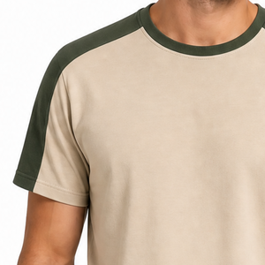 Camiseta de Manga Raglán para Hombre con Logotipo Personalizado al por Mayor, Lavado Ácido, Panel de Hombro en Contraste, Color Verde Oliva Caqui, Secado Rápido y Transpirable - Product Image 2