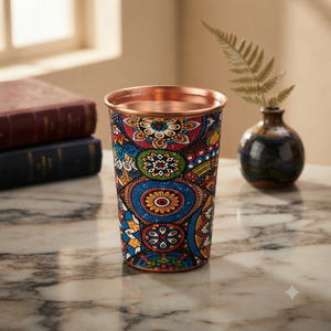 Handcrafted Printed Pure <b>Copper</b> Drinking Glass Ayurvedic Water Tumbler Designer <b>Copper</b> Cup for Home Kitchen Hotel Wholesale OEM - Product Image 3