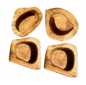 Juego de 4 recipientes de madera de estilo rústico, forma orgánica, sencillos y elegantes, para velas aromáticas de madera maciza. - Product Image 3