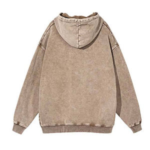 เสื้อฮู้ดดี้โอเวอร์ไซส์สีแดงฟอกย้อมสไตล์วินเทจ ผ้าฟลีซหนานุ่ม ใส่ได้ทั้งชายและหญิง สตรีทแวร์ ขายส่งจำนวนมาก - Product Image 2