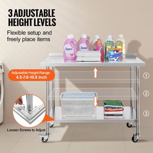 Tavolo da Lavoro Commerciale in Acciaio Inox 24 X 48 X 40 Pollici con Lavello, Banco da Lavoro in Metallo Resistente con Ruote, Tavolo da Lavoro 40 Pollici - Product Image 5