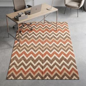 Tapis en laine tissé à la main de qualité supérieure, tissage plat, marron terre cuite, motif chevron en zigzag, géométrique, moderne, pour salon, décoration de sol - Product Image 3