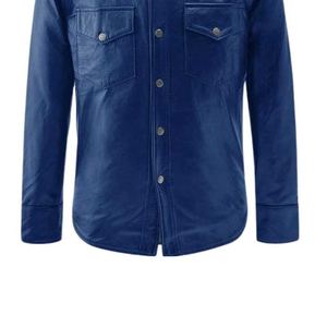 Classic Style Genuine Leather Men's Brown Shirt Summer Solid Front Logo Finished Breathable Made to Order - Product Image 5