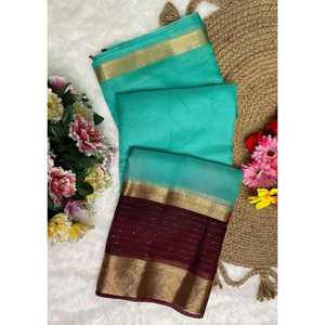 ผ้าคอตตอนพิมพ์ลายบนท้องฟ้าผ้าคอตตอนพิมพ์ลาย zari patta ใส่ทำงาน - Product Image 1