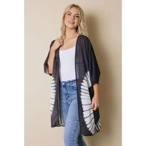 Kimono élégant de haute qualité en tie-dye, 100 % coton tissé, lavable, manches trois quarts, robe de nuit vintage d'été - Product Image 2