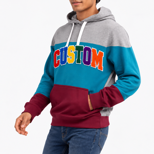 Custom Logo Oversized Cotton Print Men's Pullover Kangaroo Pocket Winter Multi Panel <b>Top</b> Colorblock Streetwear Factory Order - Product Image 2