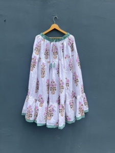 Handmade Casual Floral Print Cotton Maxi <b>Skirt</b> Boho Tiered Beach <b>Skirt</b> with <b>Patchwork</b> A-Line Silhouette Loose Fit - Product Image 1
