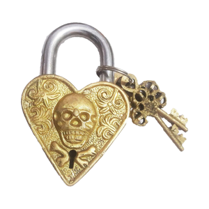 Beautiful Functional Brass <b>Padlocks</b> with Two Keys Golden Man Skull Engraved Waterproof Smart Stainless Steel Material - Product Image 1
